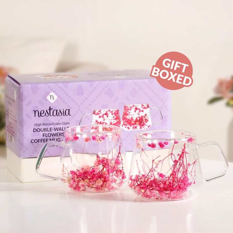 Double Walled Pink Flowers Coffee Mug Set Of 2 180ml