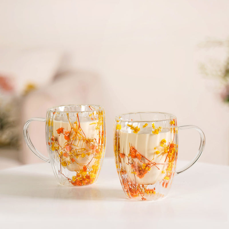 Double Walled Ribbed Spring Bloom Mug Set Of 2 350ml