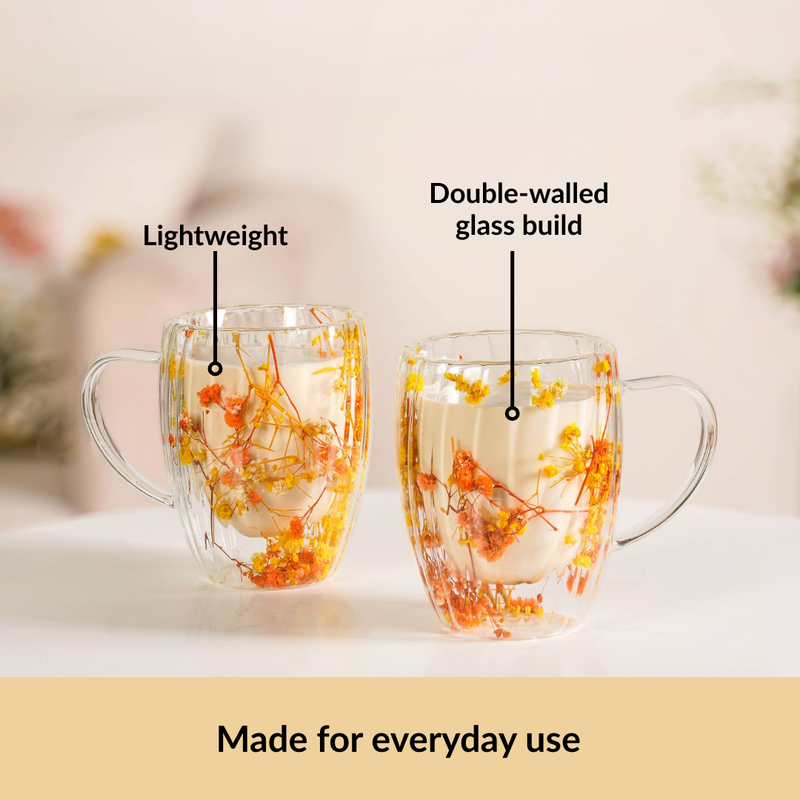 Double Walled Ribbed Spring Bloom Mug Set Of 2 350ml