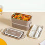 Double Decker Food Container For Office Beige 2000ml