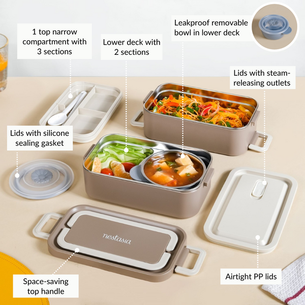 Ninja Leakproof Double Decker Bento Box For Lunch Beige 2000ml