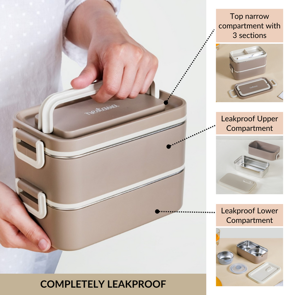 Ninja Leakproof Double Decker Bento Box For Lunch Beige 2000ml