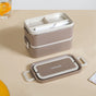 Double Decker Food Container For Office Beige 2000ml