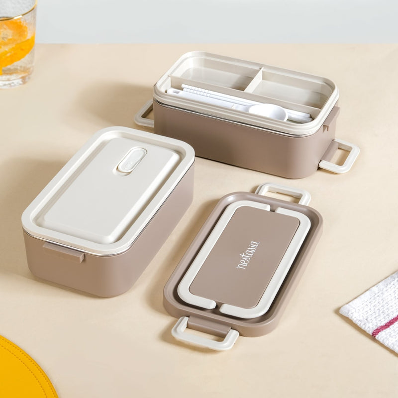 Double Decker Food Container For Office Beige 2000ml