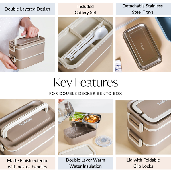 Ninja Leakproof Double Decker Bento Box For Lunch Beige 2000ml