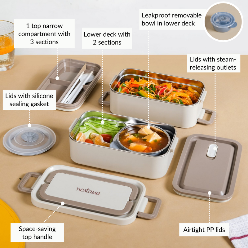 Bento Tiffin Box For Kids Beige 2000ml