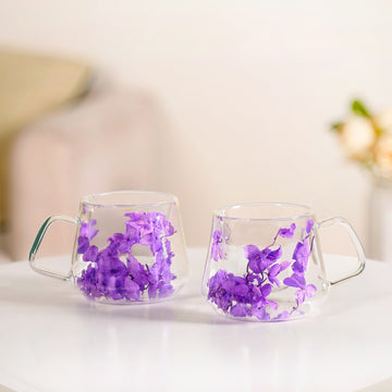 Double Walled Real Flower Coffee Mug Set Of 2 180ml