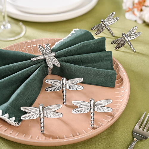 Dragonfly Pure Brass Napkin Ring With Silver Polish Set Of 6
