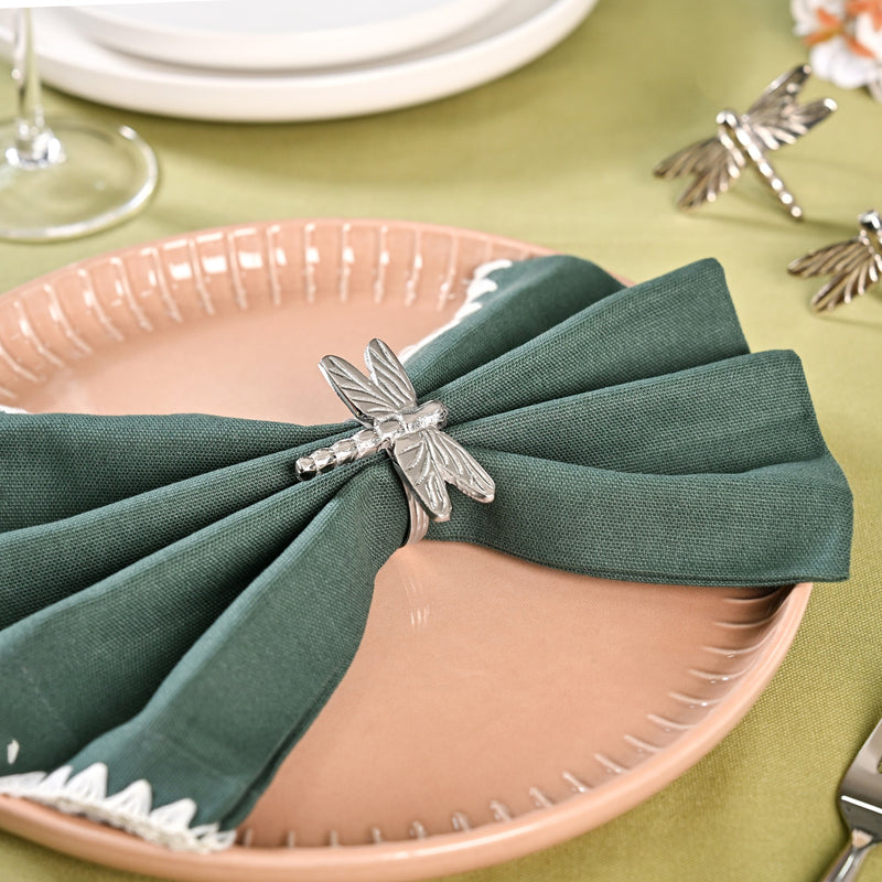 Dragonfly Pure Brass Napkin Ring With Silver Polish Set Of 6