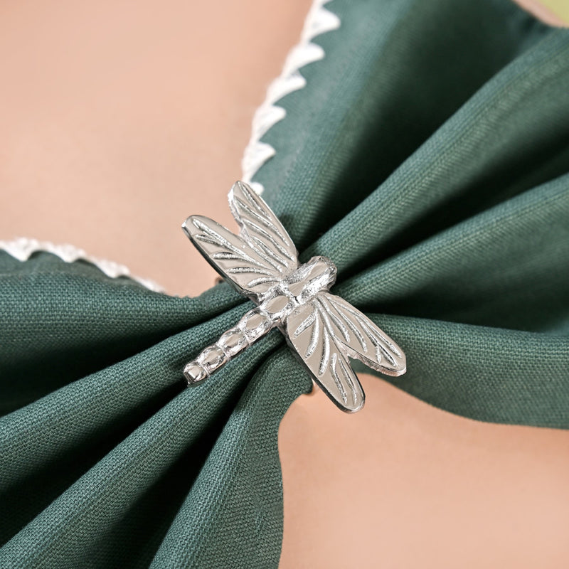 Dragonfly Pure Brass Napkin Ring With Silver Polish Set Of 6