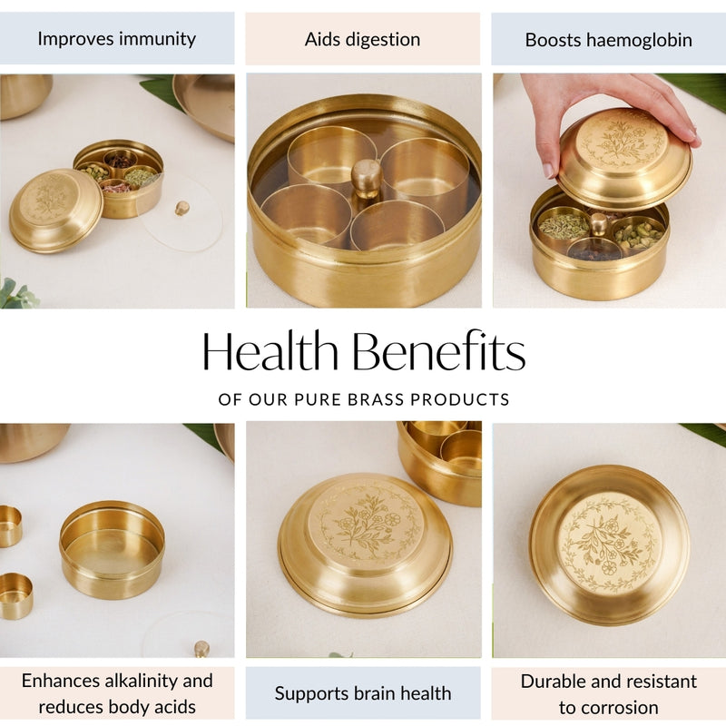 Daisy Brass Mukhwas Storage Box – Vintage Style with Secure Lid