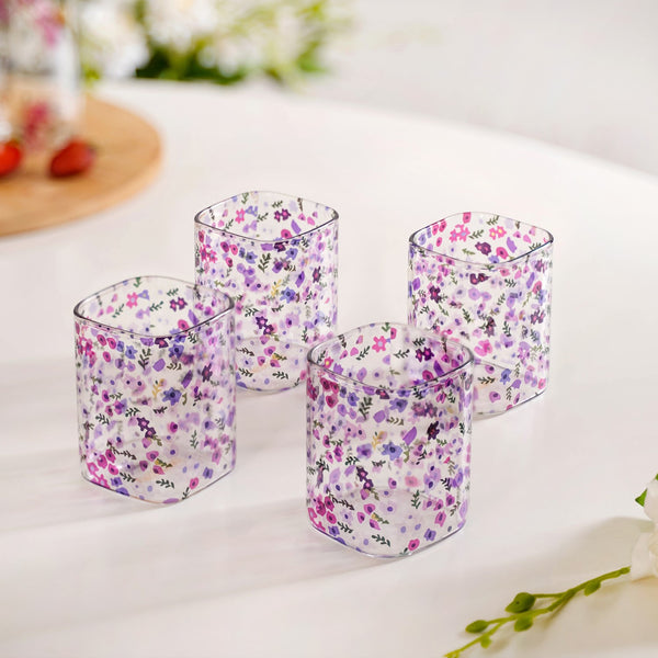 Purple Daisy Borosilicate Glass Tumbler Set Of 4 230ml