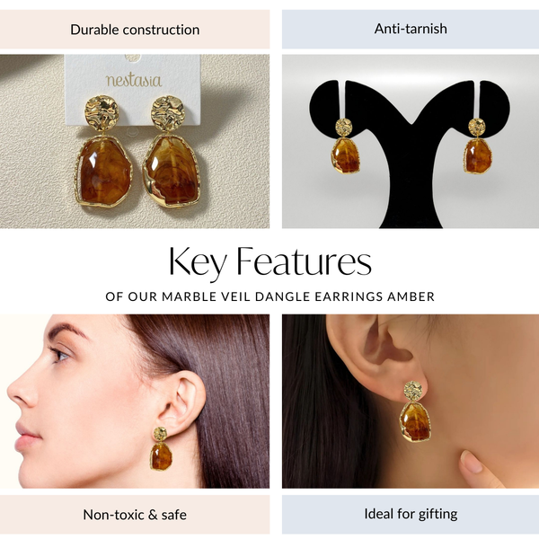 Marble Veil Dangle Earrings Amber