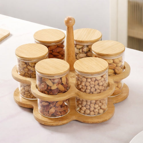 Airtight Glass Jars With Rotating Stand Set Of 7 300ml