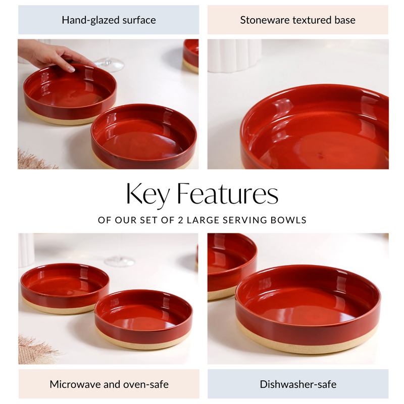 Set Of 2 Large Amber Clay Serving Bowls 800ml - Serving bowls, ceramic bowls set, large bowls, serving dishes