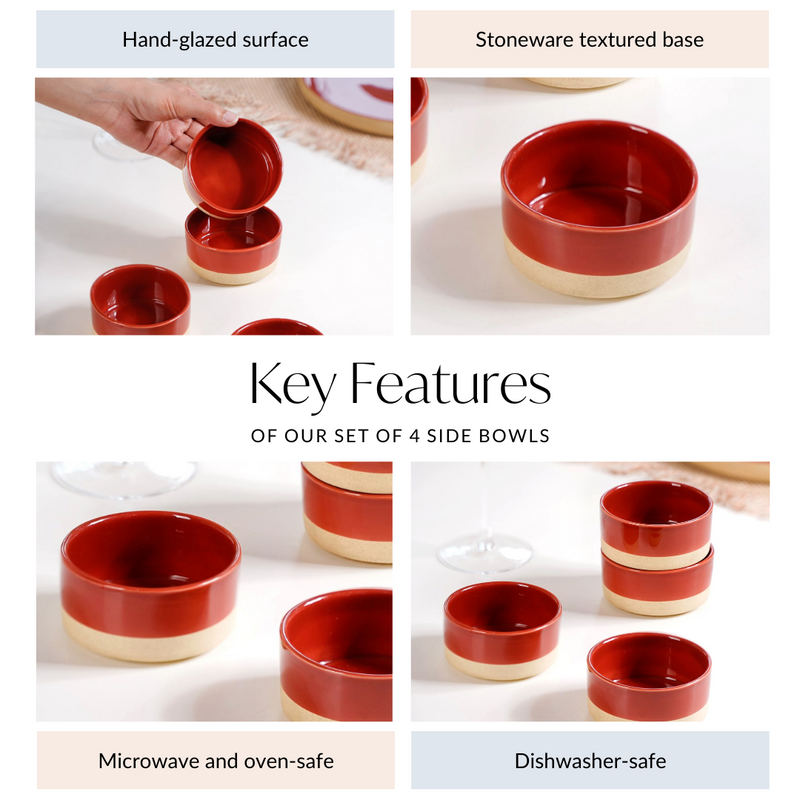 Glazed Ceramic Bowls Set Of 4 Amber Clay 150ml - Dessert bowl, ceramic bowl set, small bowls, ice cream bowl