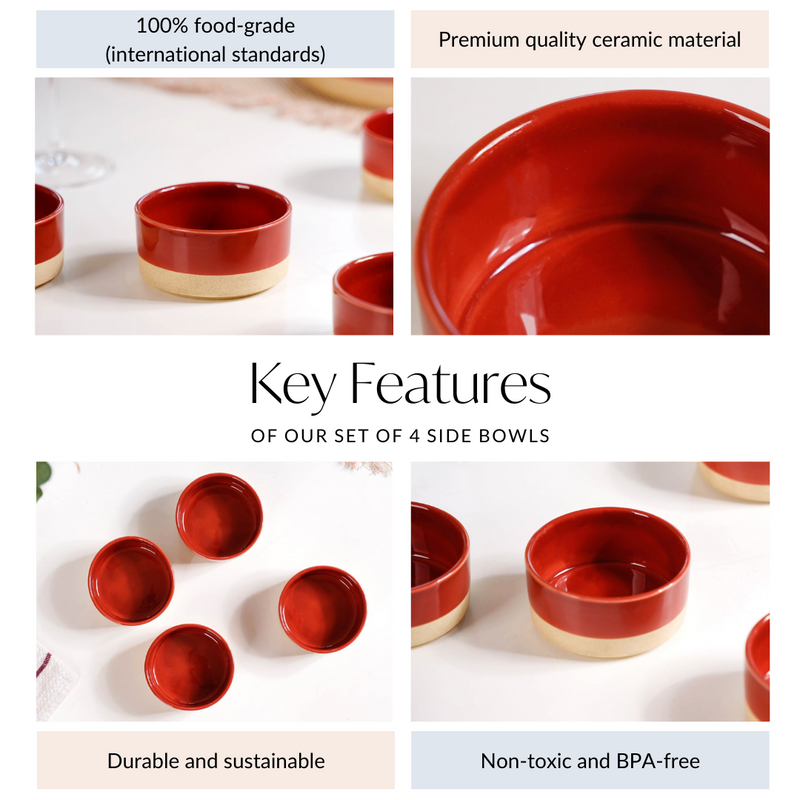 Glazed Ceramic Bowls Set Of 4 Amber Clay 150ml - Dessert bowl, ceramic bowl set, small bowls, ice cream bowl