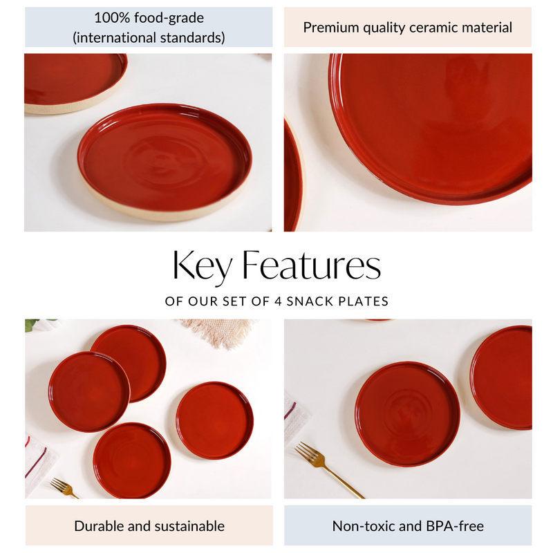 Set Of 4 Stoneware Snack Plates 8 Inch Amber Clay - Snack plates, small plates, ceramic snack plates, side plates, snack plates set