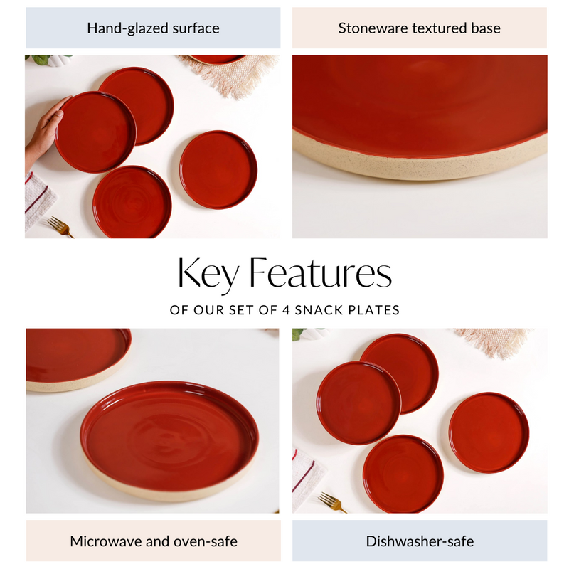 Set Of 4 Stoneware Snack Plates 8 Inch Amber Clay - Snack plates, small plates, ceramic snack plates, side plates, snack plates set