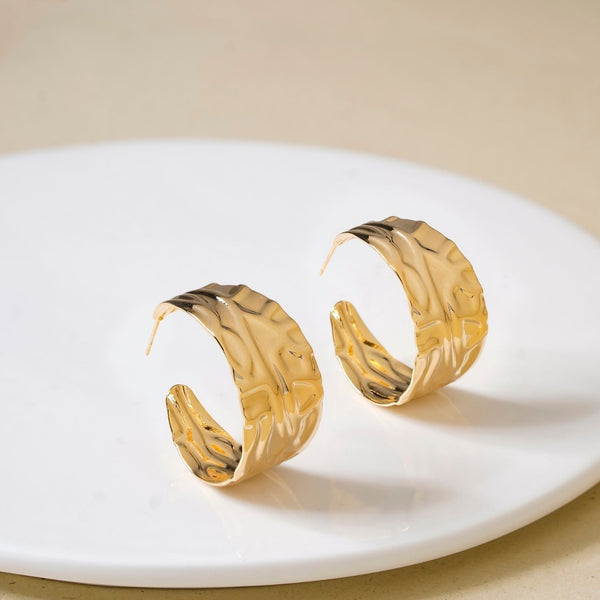 Dune Waves Chunky Gold Hoop Earrings