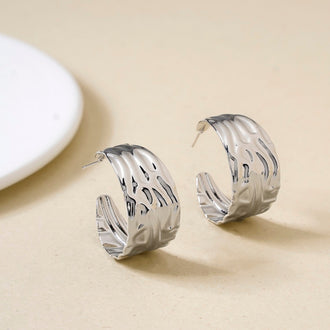 Dune Waves Chunky Silver Hoop Earrings