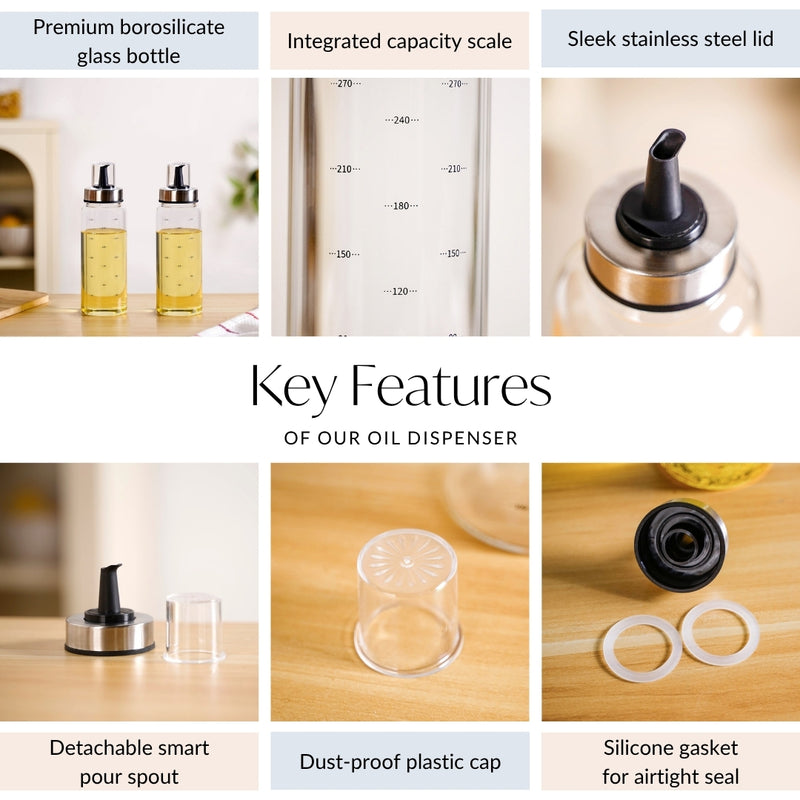 Glass Oil And Vinegar Dispenser Bottle Set of 2 300ml