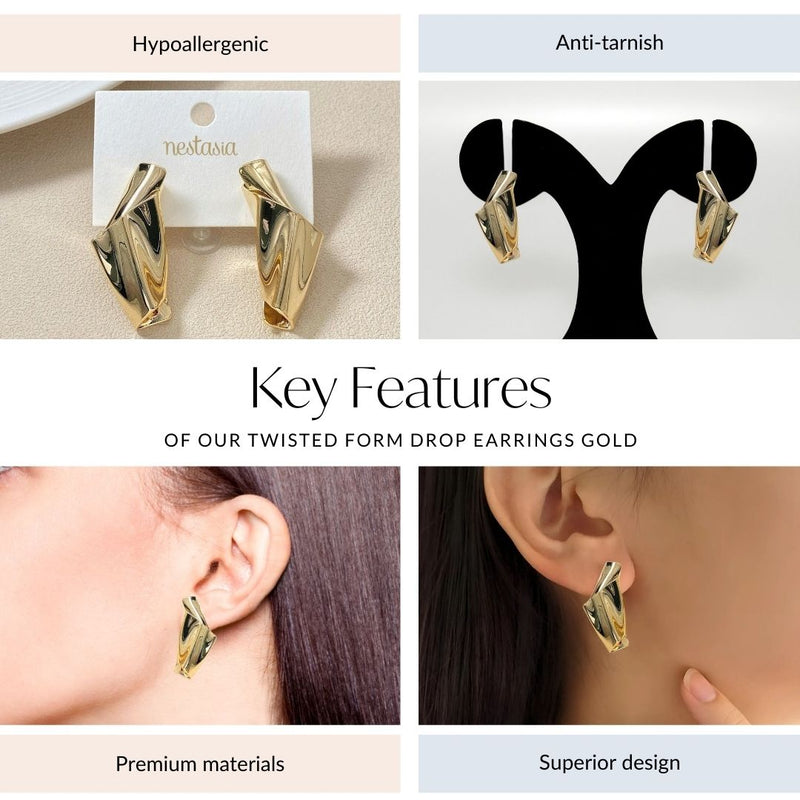 Twisted Form Drop Earrings Gold