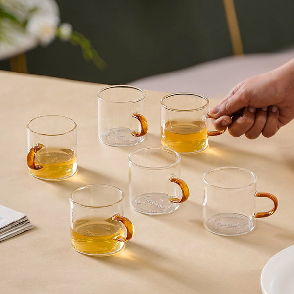 Transparent And Yellow Cup Set of 6- Tea cup, coffee cup, cup for tea | Cups and Mugs for Office Table & Home Decoration