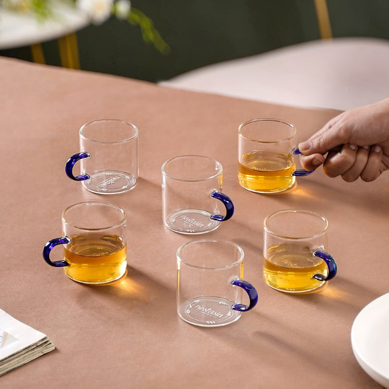 Transparent And Blue Cup Set of 6- Tea cup, coffee cup, cup for tea | Cups and Mugs for Office Table & Home Decoration