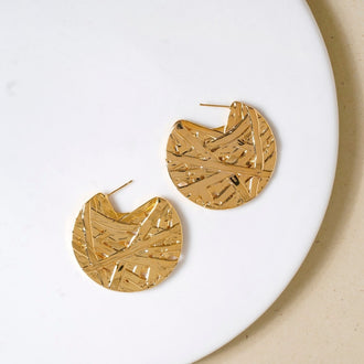 Gold Abstract Textured Round Statement Earrings