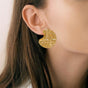 Gold Abstract Textured Round Statement Earrings