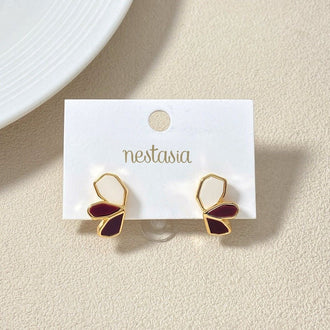 Maroon Blossom Gold Studs