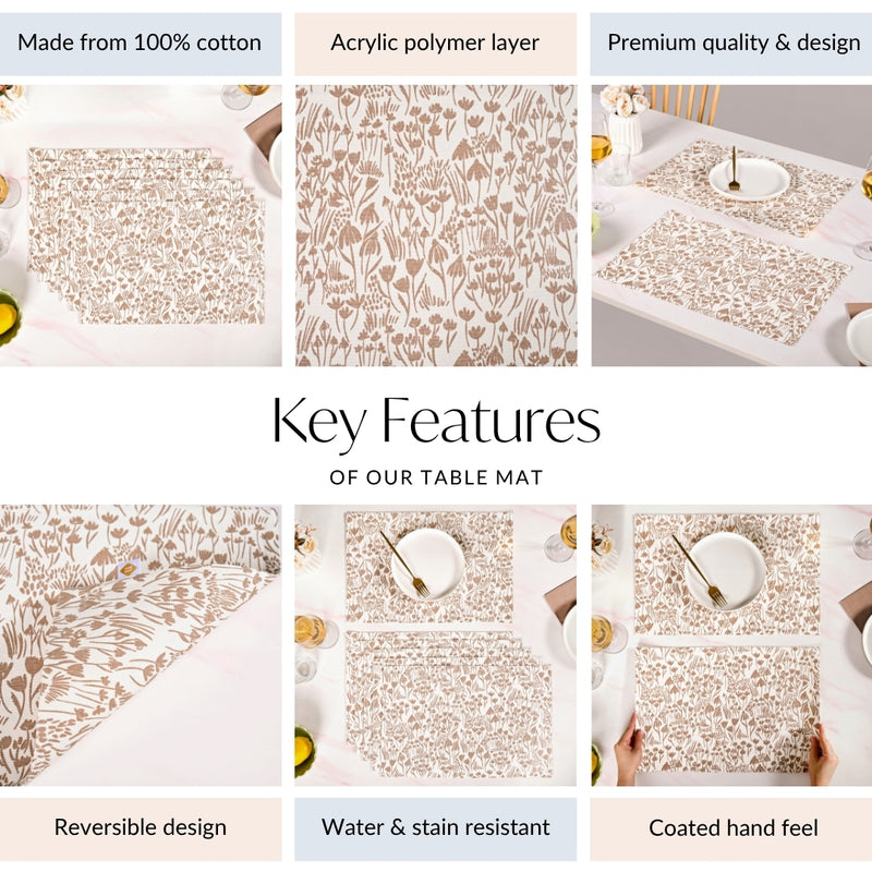 Earthy Blossoms Pure Cotton Table Mat Set Of 6