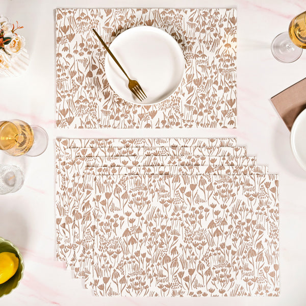 Earthy Blossoms Pure Cotton Table Mat Set Of 6