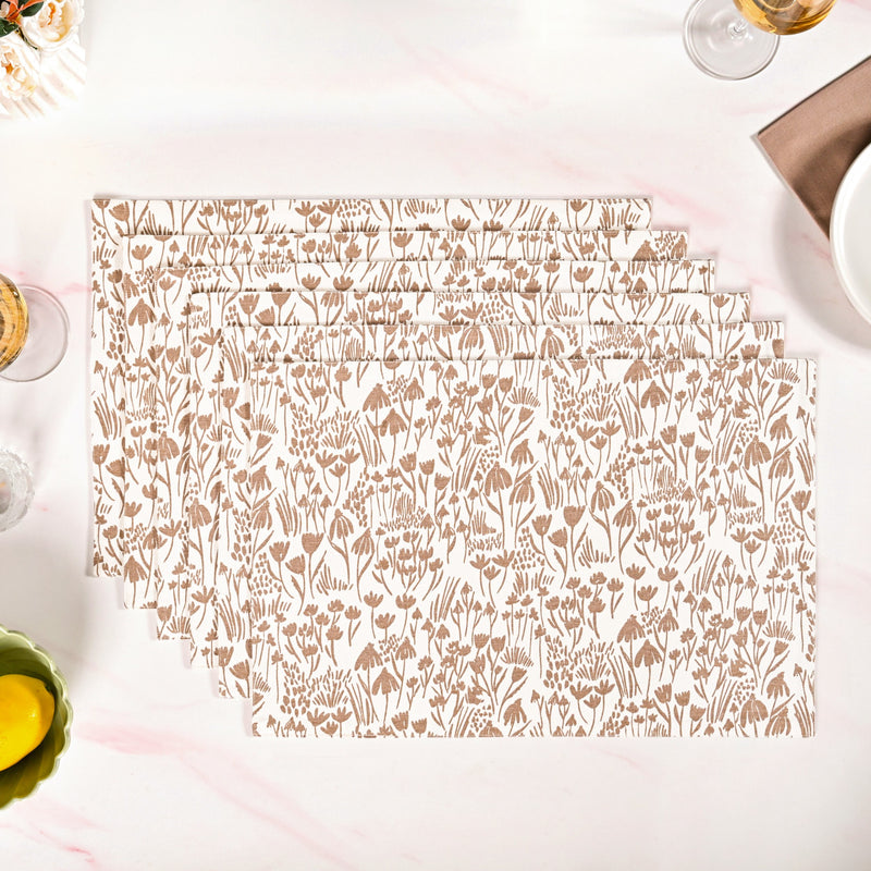 Earthy Blossoms Pure Cotton Table Mat Set Of 6