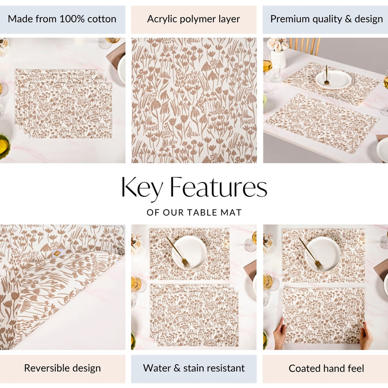 Earthy Blossoms Water Resistant Table Mat Set Of 4