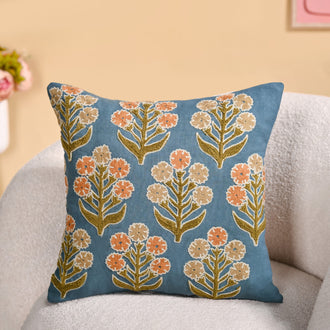 Earthy Botanical Embroidered Cushion Cover