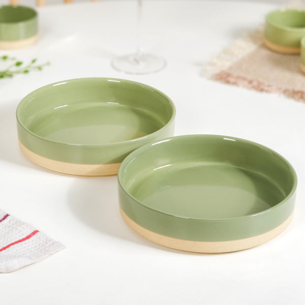 Earthy Sage Green Stoneware Serving Bowls Set Of 2 800ml