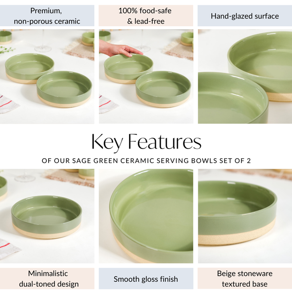 Earthy Sage Green Stoneware Serving Bowls Set Of 2 800ml