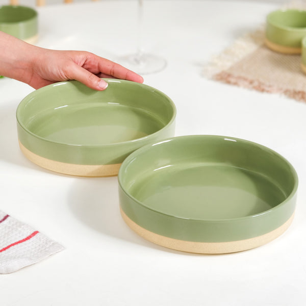 Earthy Sage Green Stoneware Serving Bowls Set Of 2 800ml