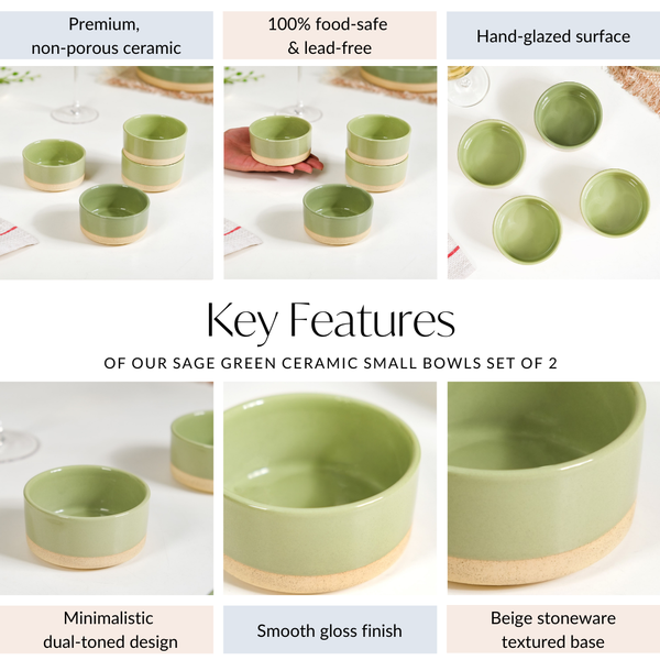 Earthy Sage Green Stoneware Small Bowls Set Of 2 150ml