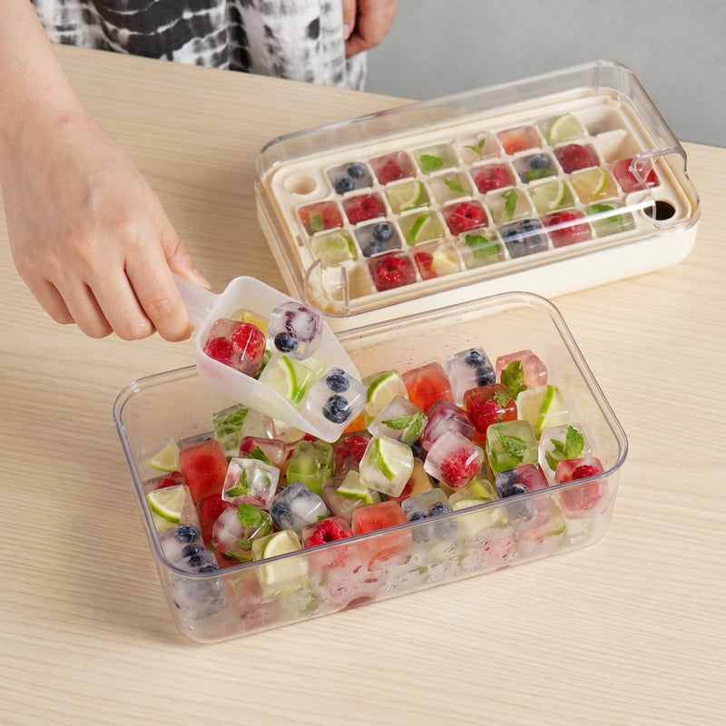 Easy Release Ice Cube Tray With Lid Bin And Scoop