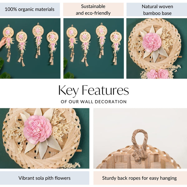All Natural Pink Sola Rose Wall Decor Set Of 4