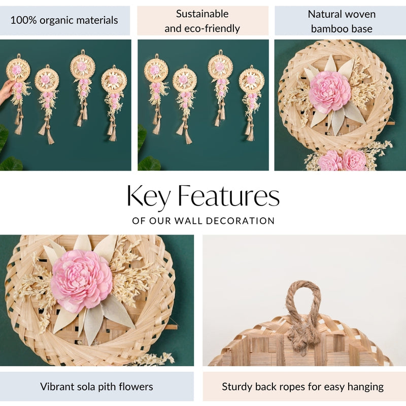 Eco Friendly Pink Rose Wall Decor Set Of 4