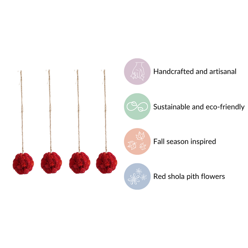 Eco-friendly Wall Hanging For Home Set of 4 Red- Eco-Friendly Wall Hanging, Set of 4 Wall Hangings, Red Home Decor, Sustainable Wall Decor