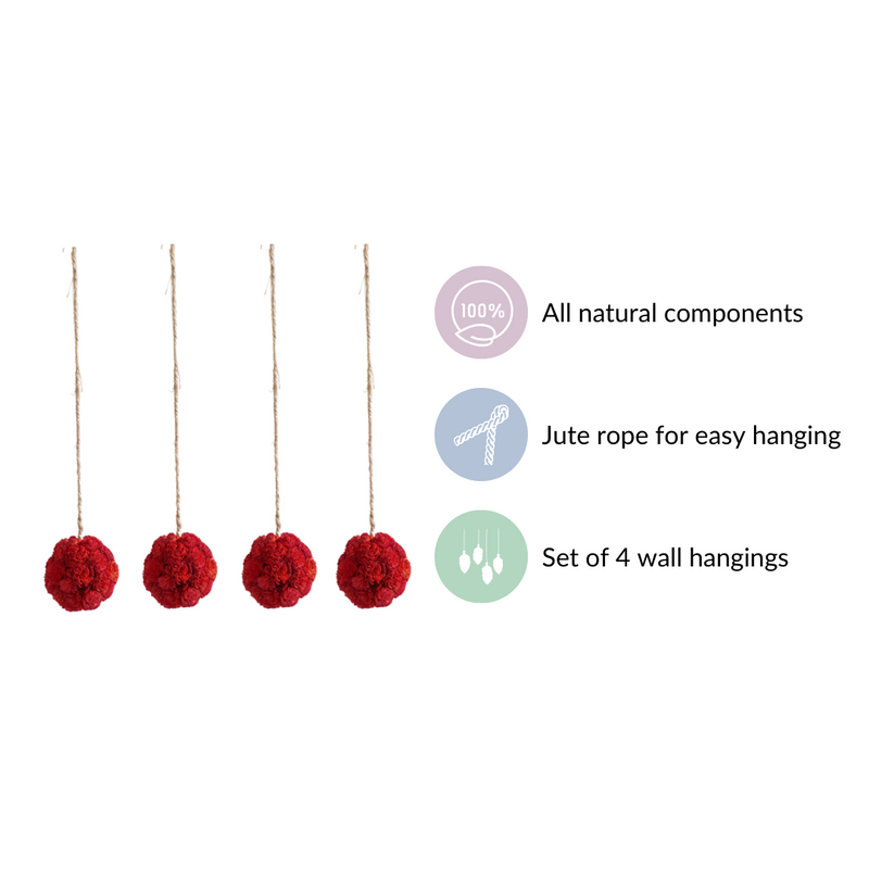 Eco-friendly Wall Hanging For Home Set of 4 Red- Eco-Friendly Wall Hanging, Set of 4 Wall Hangings, Red Home Decor, Sustainable Wall Decor