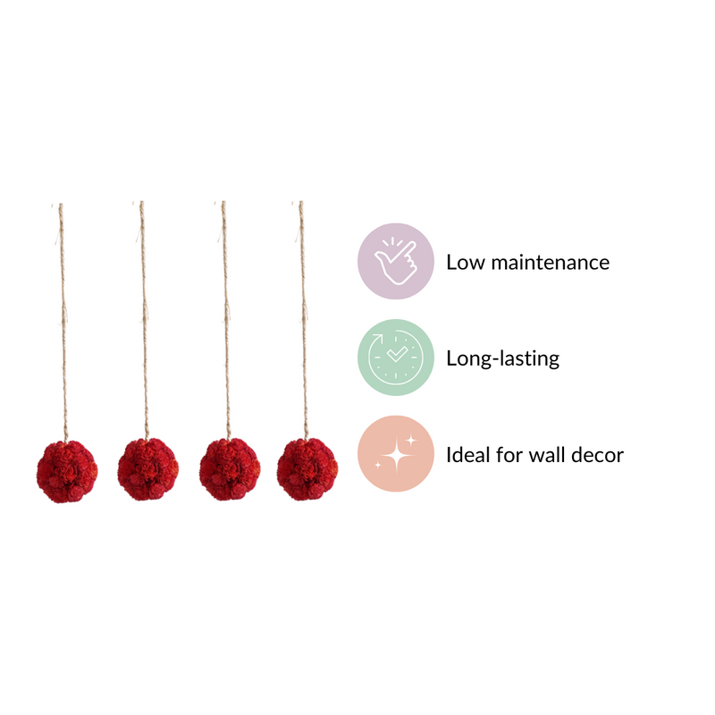 Eco-friendly Wall Hanging For Home Set of 4 Red- Eco-Friendly Wall Hanging, Set of 4 Wall Hangings, Red Home Decor, Sustainable Wall Decor