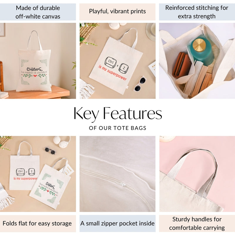 Ecofriendly Quirky Quotes Canvas Tote Bag For Women Set Of 2