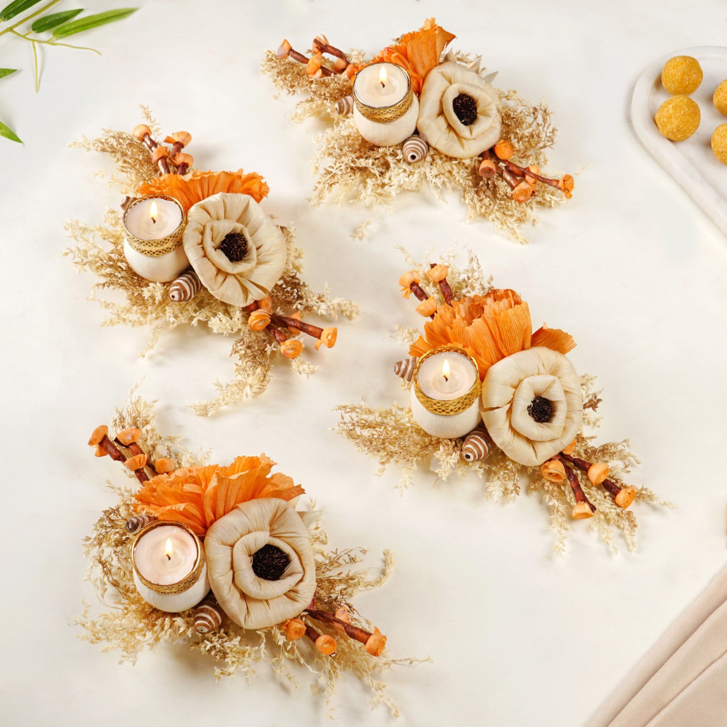 Ecofriendly Tealight Candle Holder Orange Set Of 4