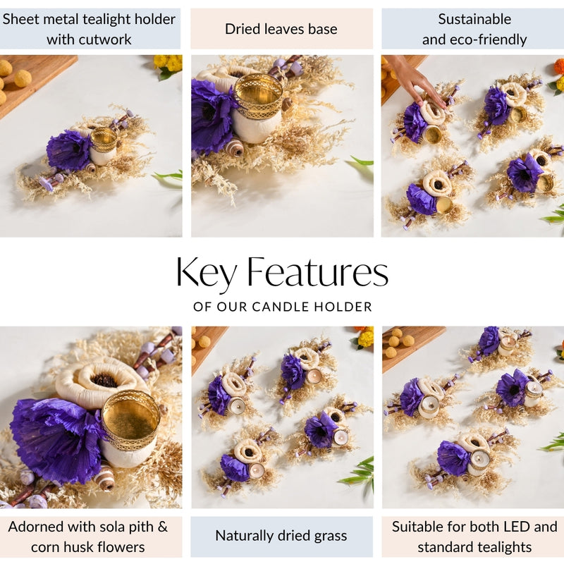 Ecofriendly Tealight Candle Holder Purple Set Of 4